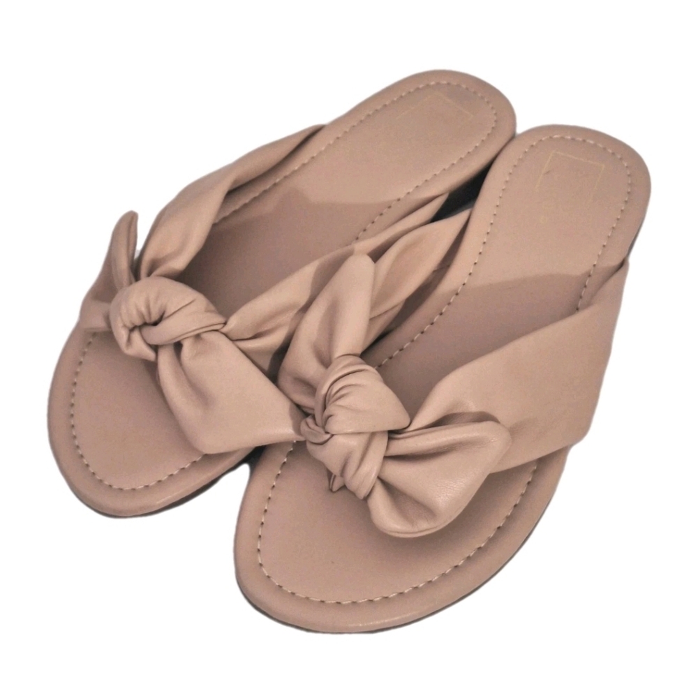 ShuShop Dharma Blush Pink Faux Leather Bow Strap Flip Flop Thong Sandals 7.5